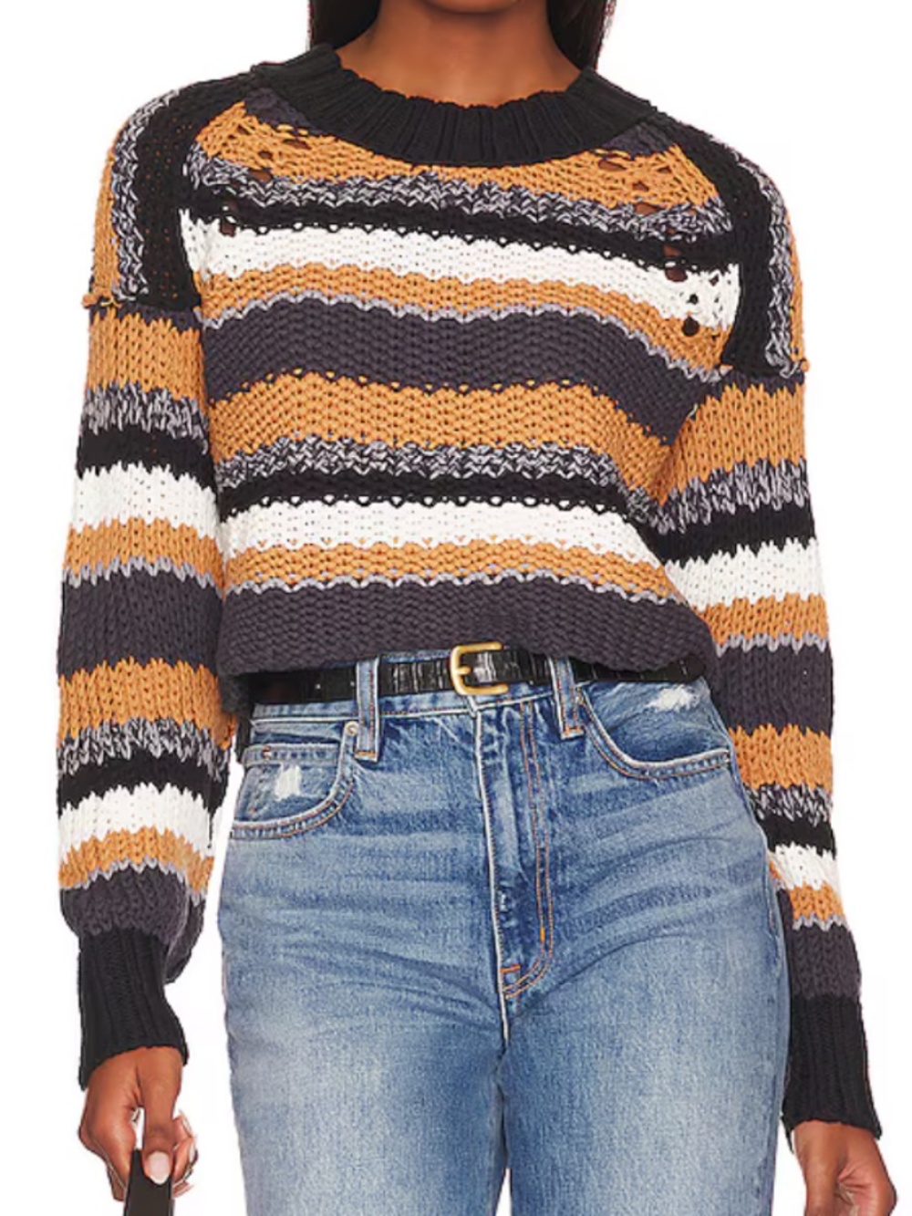 Free People Chunky Striped Cropped Sweater size large